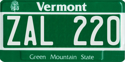 VT license plate ZAL220