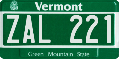 VT license plate ZAL221