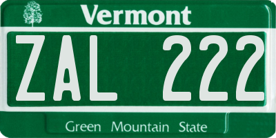 VT license plate ZAL222