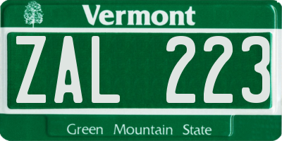 VT license plate ZAL223