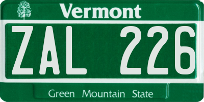 VT license plate ZAL226