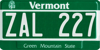VT license plate ZAL227