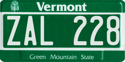 VT license plate ZAL228