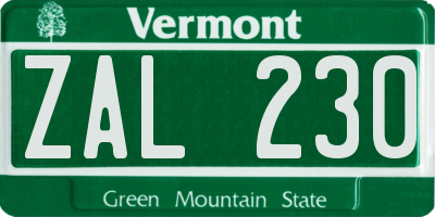 VT license plate ZAL230