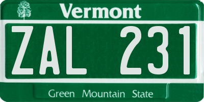 VT license plate ZAL231