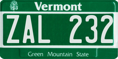 VT license plate ZAL232