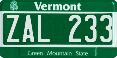 VT license plate ZAL233