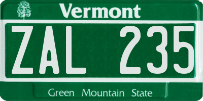 VT license plate ZAL235
