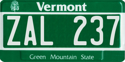 VT license plate ZAL237