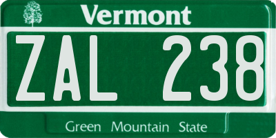 VT license plate ZAL238