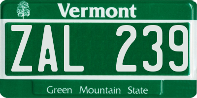 VT license plate ZAL239