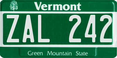 VT license plate ZAL242
