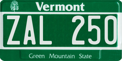 VT license plate ZAL250