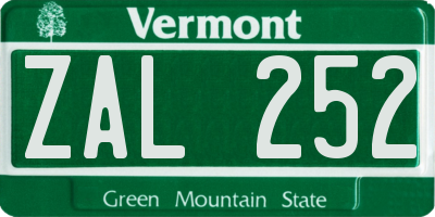VT license plate ZAL252