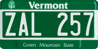 VT license plate ZAL257