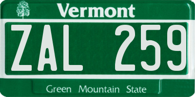 VT license plate ZAL259