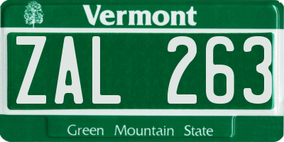 VT license plate ZAL263