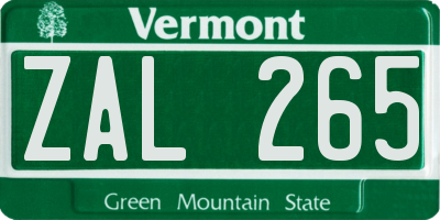 VT license plate ZAL265