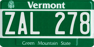 VT license plate ZAL278