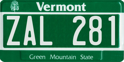 VT license plate ZAL281
