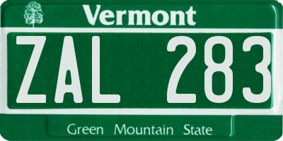 VT license plate ZAL283