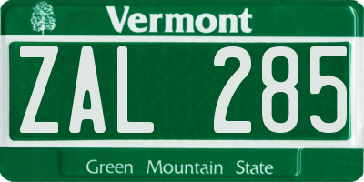 VT license plate ZAL285