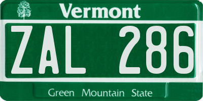 VT license plate ZAL286