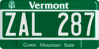 VT license plate ZAL287