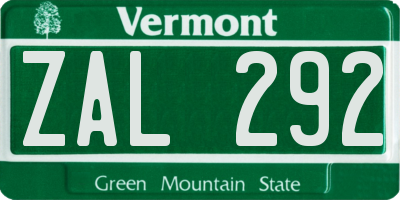 VT license plate ZAL292
