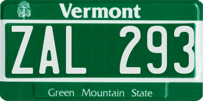 VT license plate ZAL293