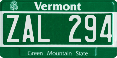 VT license plate ZAL294