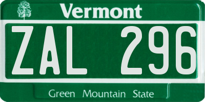 VT license plate ZAL296