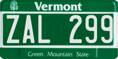 VT license plate ZAL299