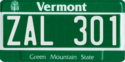 VT license plate ZAL301