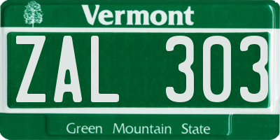 VT license plate ZAL303