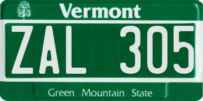 VT license plate ZAL305