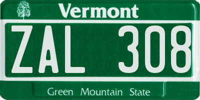 VT license plate ZAL308