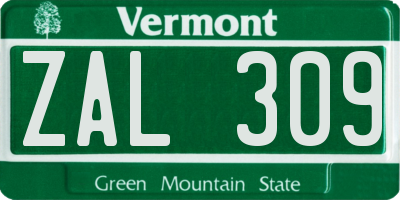VT license plate ZAL309