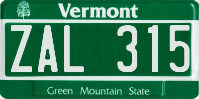 VT license plate ZAL315