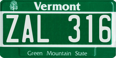 VT license plate ZAL316