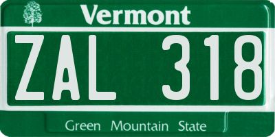 VT license plate ZAL318