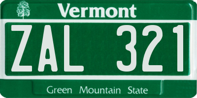 VT license plate ZAL321
