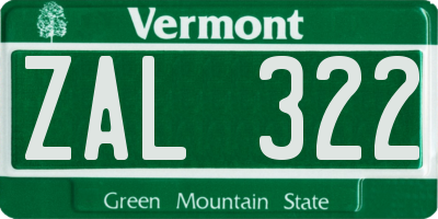 VT license plate ZAL322