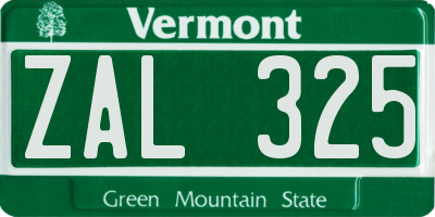 VT license plate ZAL325