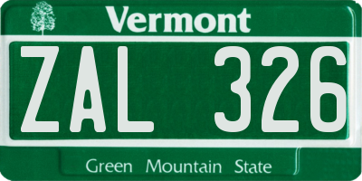VT license plate ZAL326