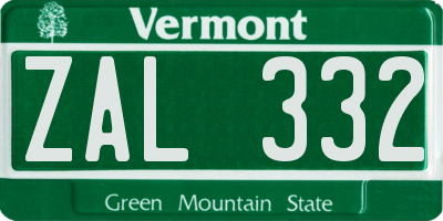 VT license plate ZAL332