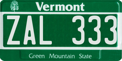 VT license plate ZAL333