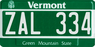 VT license plate ZAL334