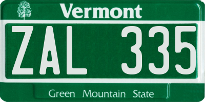 VT license plate ZAL335