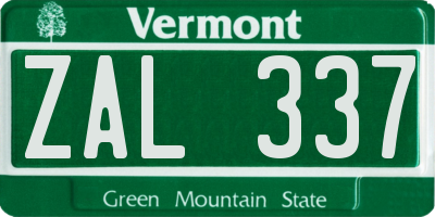 VT license plate ZAL337